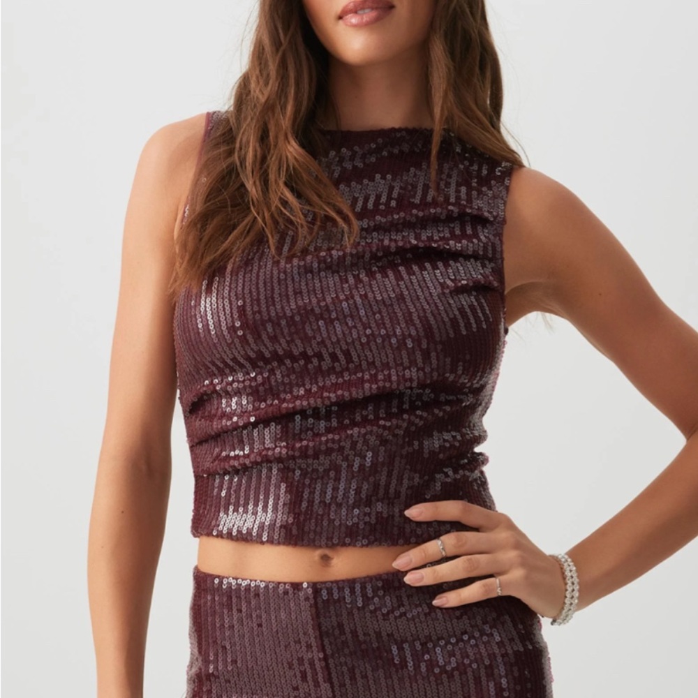 Ardene Burgundy Sequin High Waist Shorts